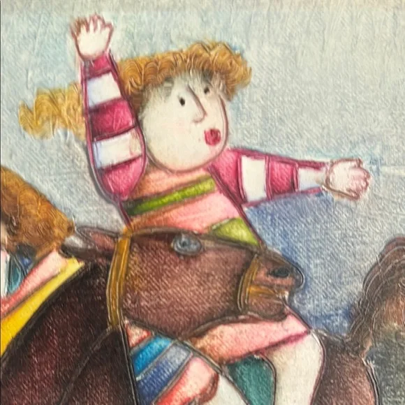 Colorful Vaulting Children on Horse Original Oil Painting by Roybal